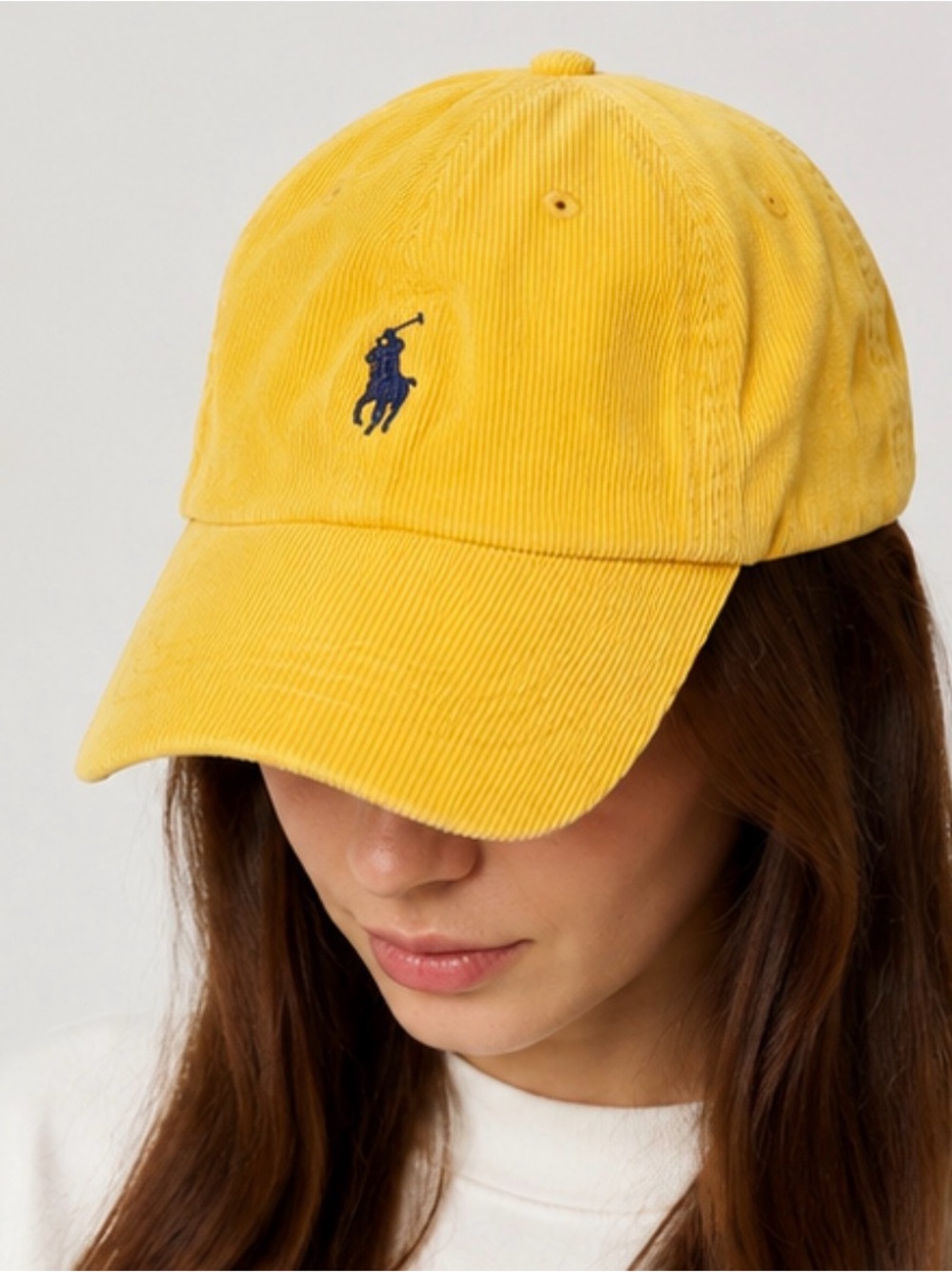 Ralph Lauren Yellow Corduroy Cap with Navy Logo Tag